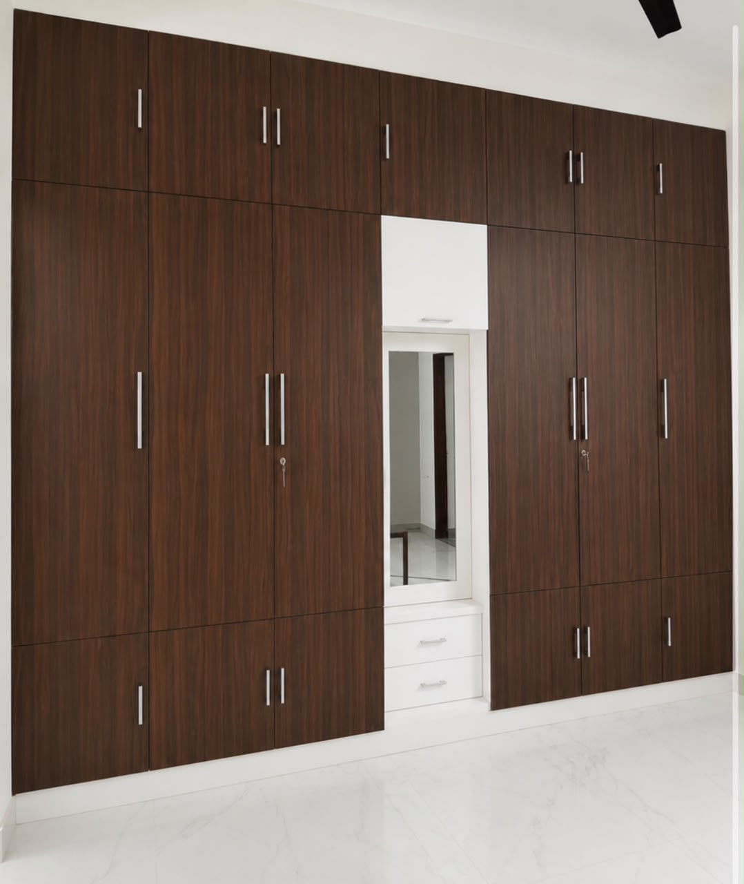 Grand Walnut and White Full-Wall Wardrobe with Mirror, Sector 14 Hisar